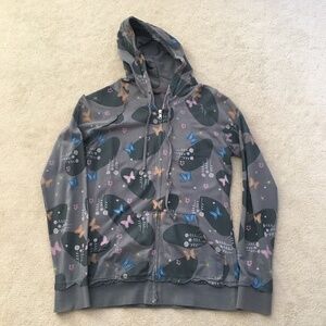 🍉 F21 Grey Butterfly Print Hoodie Sweatshirt Small